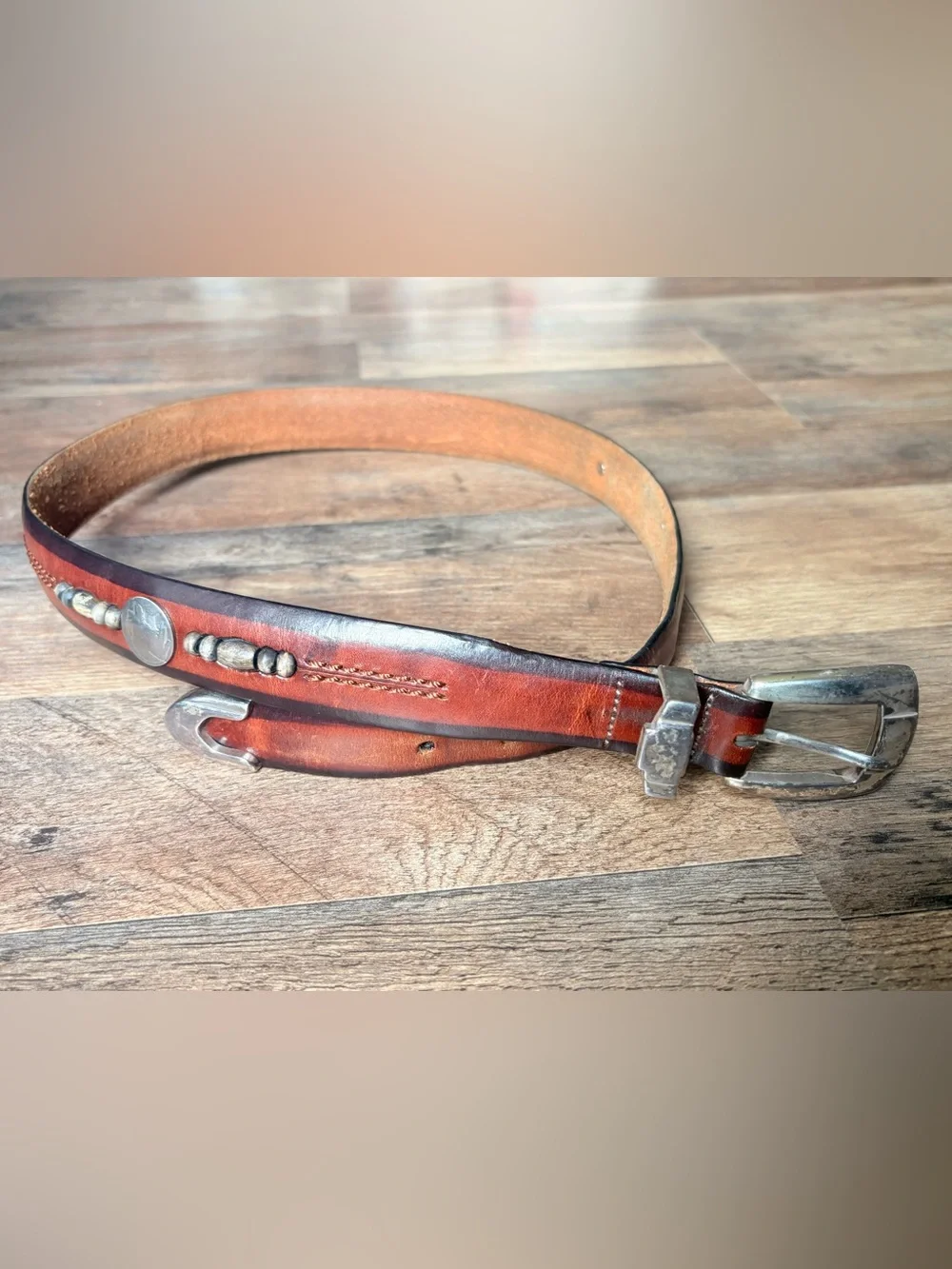 Brighton Leather Vintage Belt Women’s Small/Medium Native American Buffalo Bead